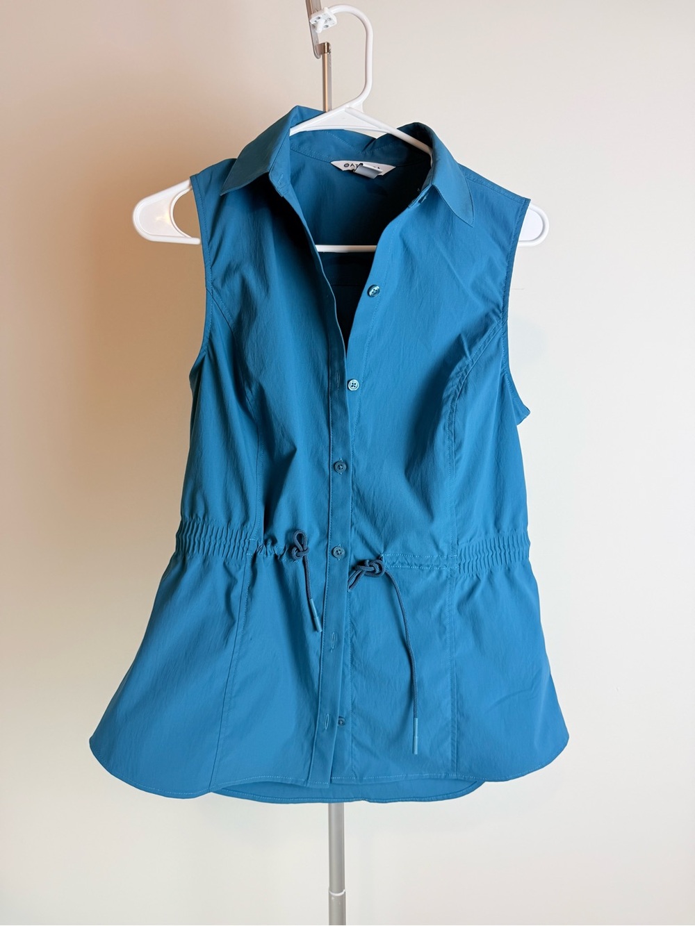 Athleta Teal Sleeveless Button-Down Drawstring Waist Top